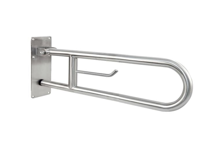 SATIN RECLINING BATH HANDLE WITH PAPER HOLDER 80CM