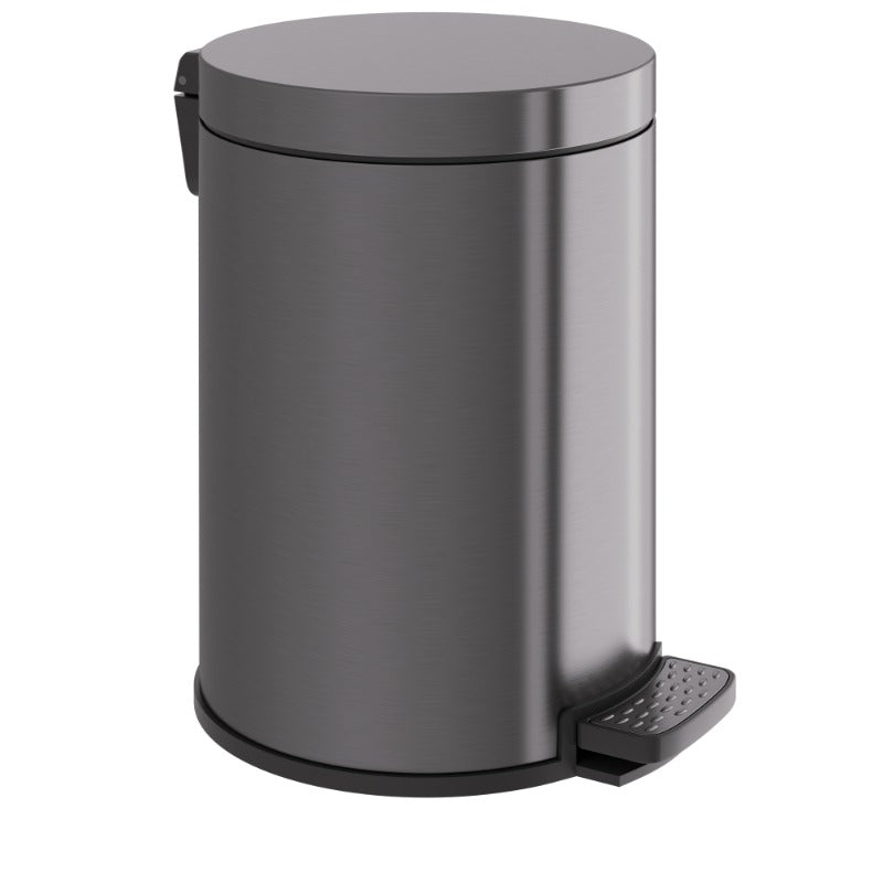 REFUSE BIN ROUND PVD BRUSHED GUNMETAL 6LT SOFT CLOSE