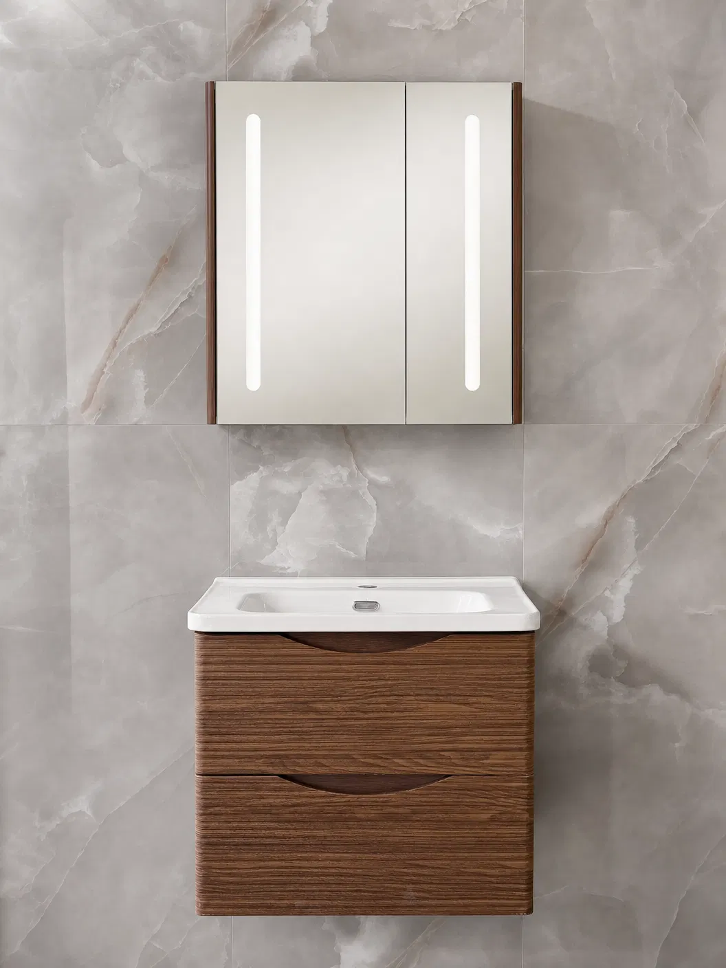 ELEKTRA 601 WALL HUNG BASIN FURNITURE WITH BASIN AND LED ANTI-FOG CABINET MIRROR 600X500X515MM