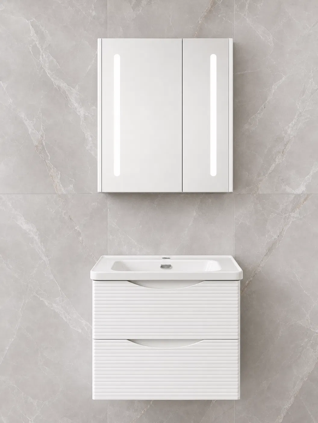 ELEKTRA 602 WALL HUNG BASIN FURNITURE WITH BASIN AND LED ANTI-FOG CABINET MIRROR 600X500X515MM