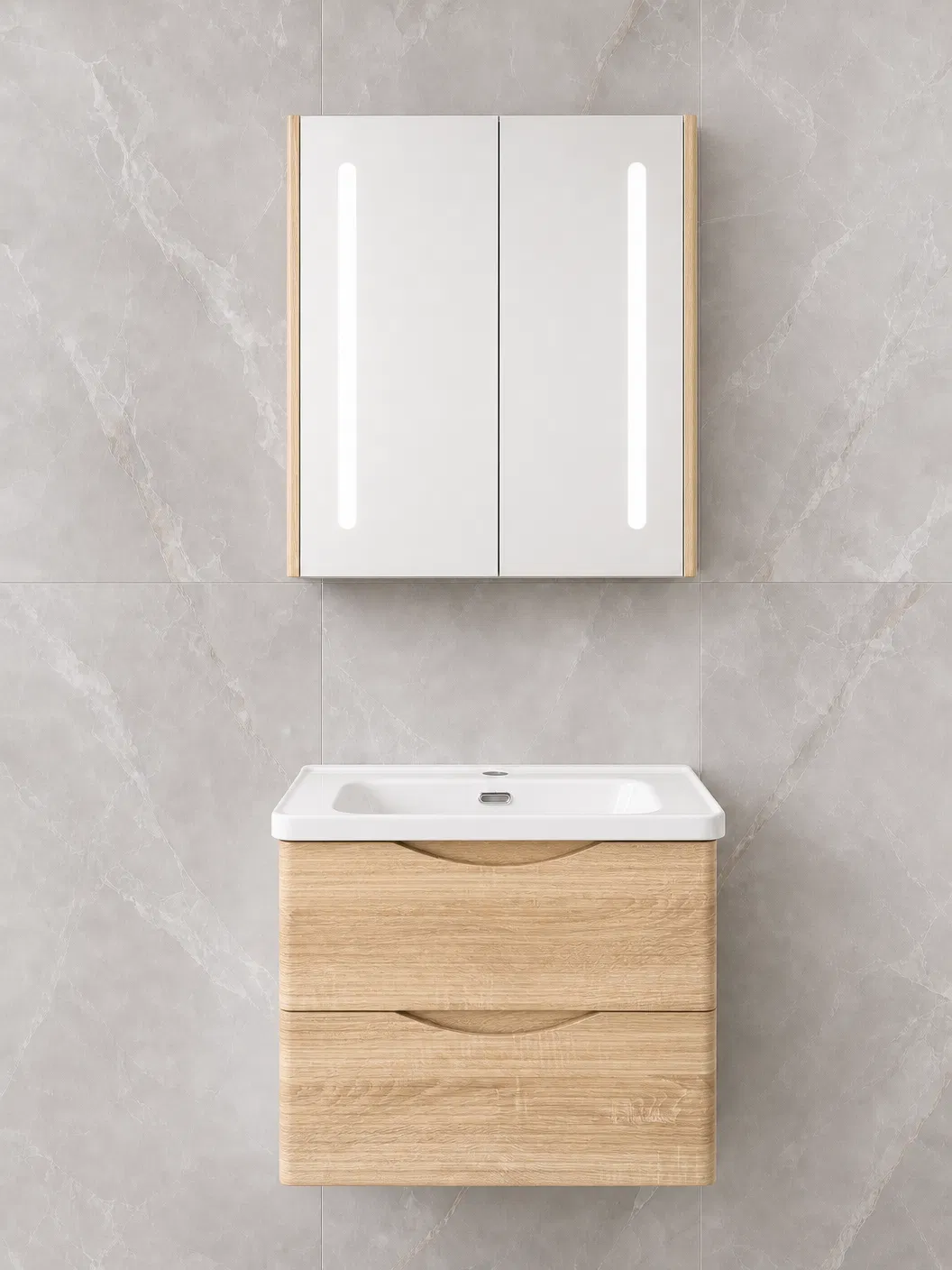 ELEKTRA 603 WALL HUNG BASIN FURNITURE WITH BASIN AND LED ANTI-FOG CABINET MIRROR 600X500X515MM