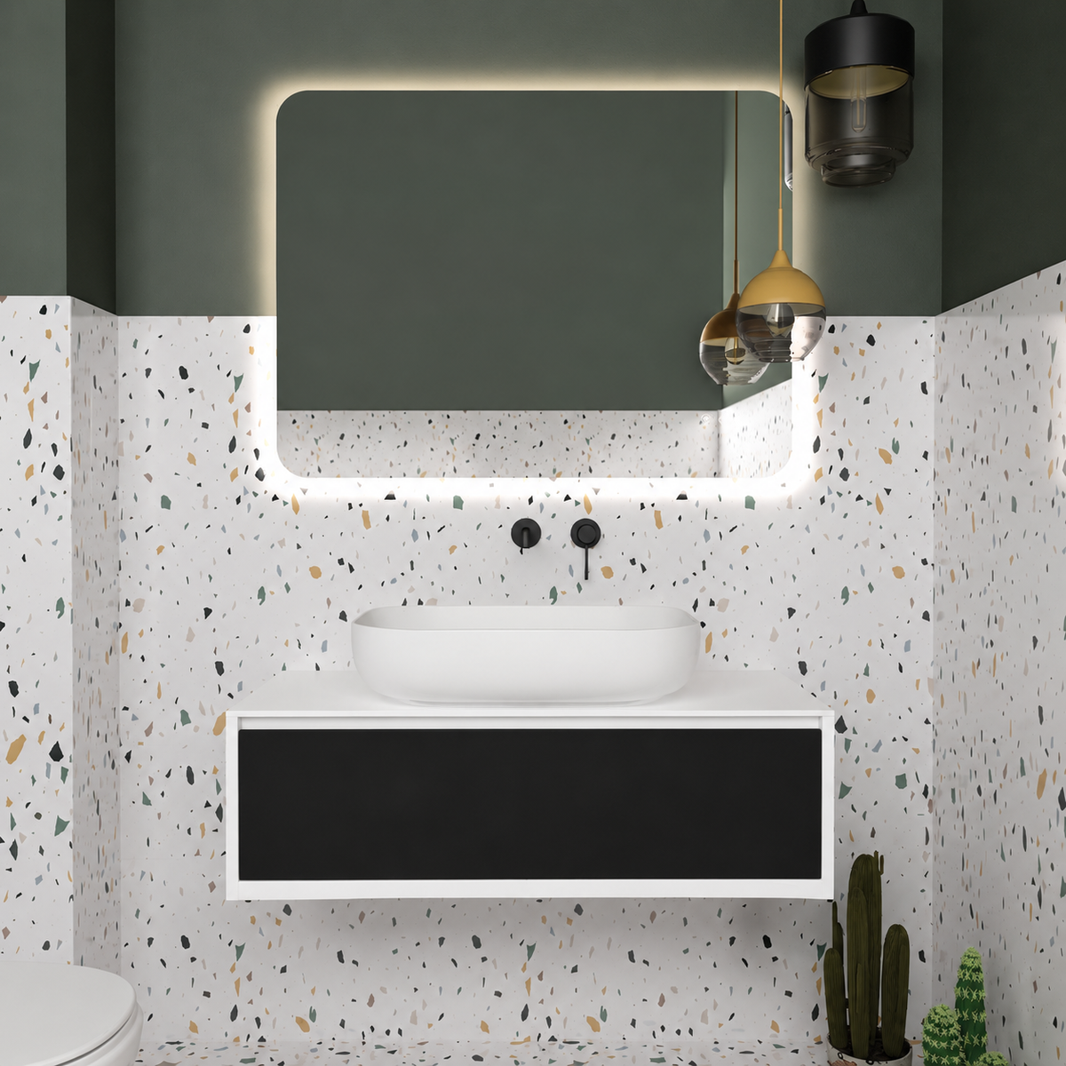 Orabella single shallow drawer 6010 cabinet, 6090 drawer, white countertop; pictured100cm