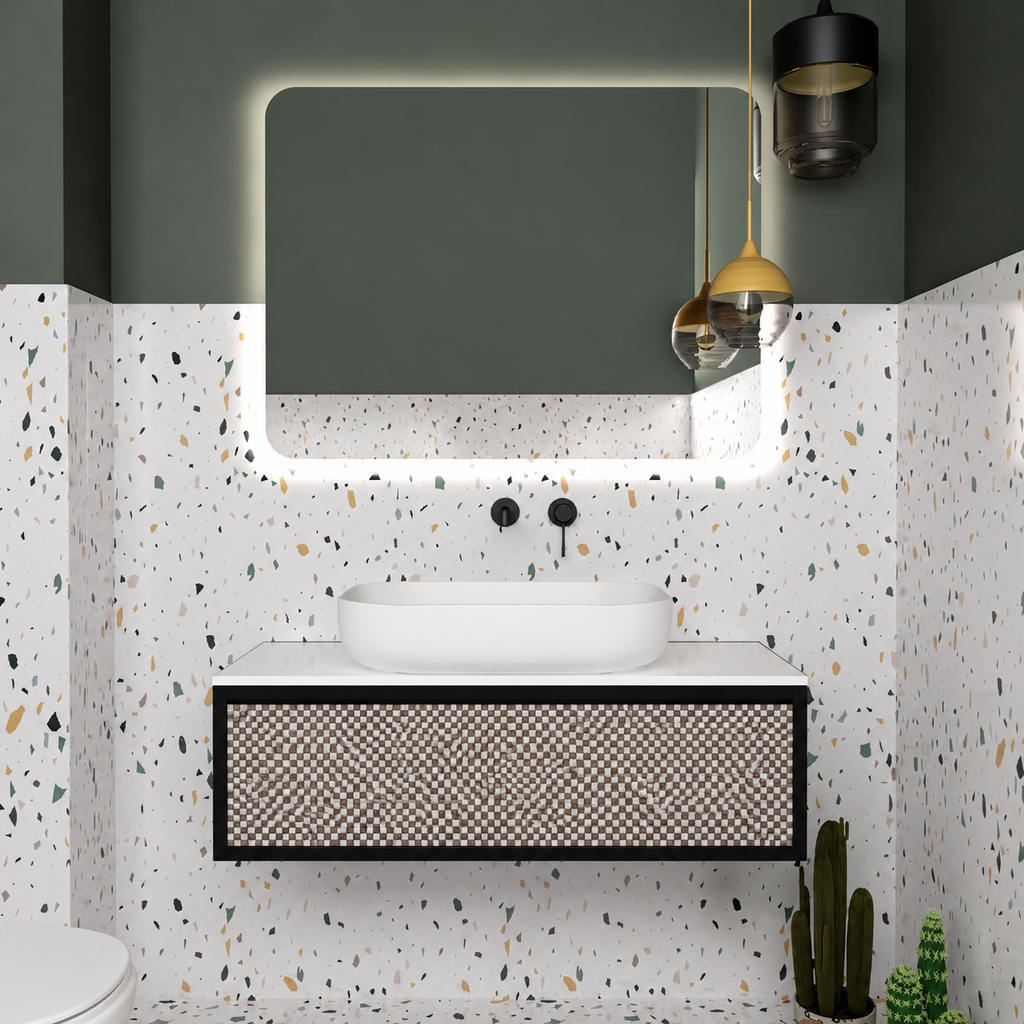 Orabella single shallow drawer 6040 cabinet, 245 drawer, white countertop; pictured100cm