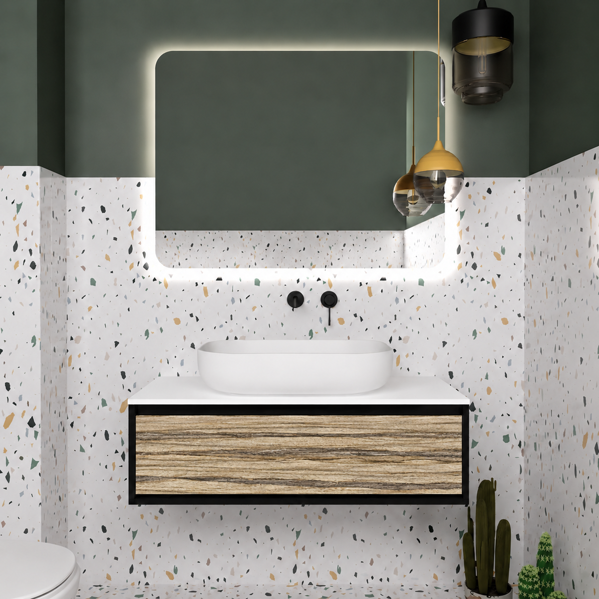 Orabella single shallow drawer 6040 cabinet, 390 drawer, white countertop; pictured100cm
