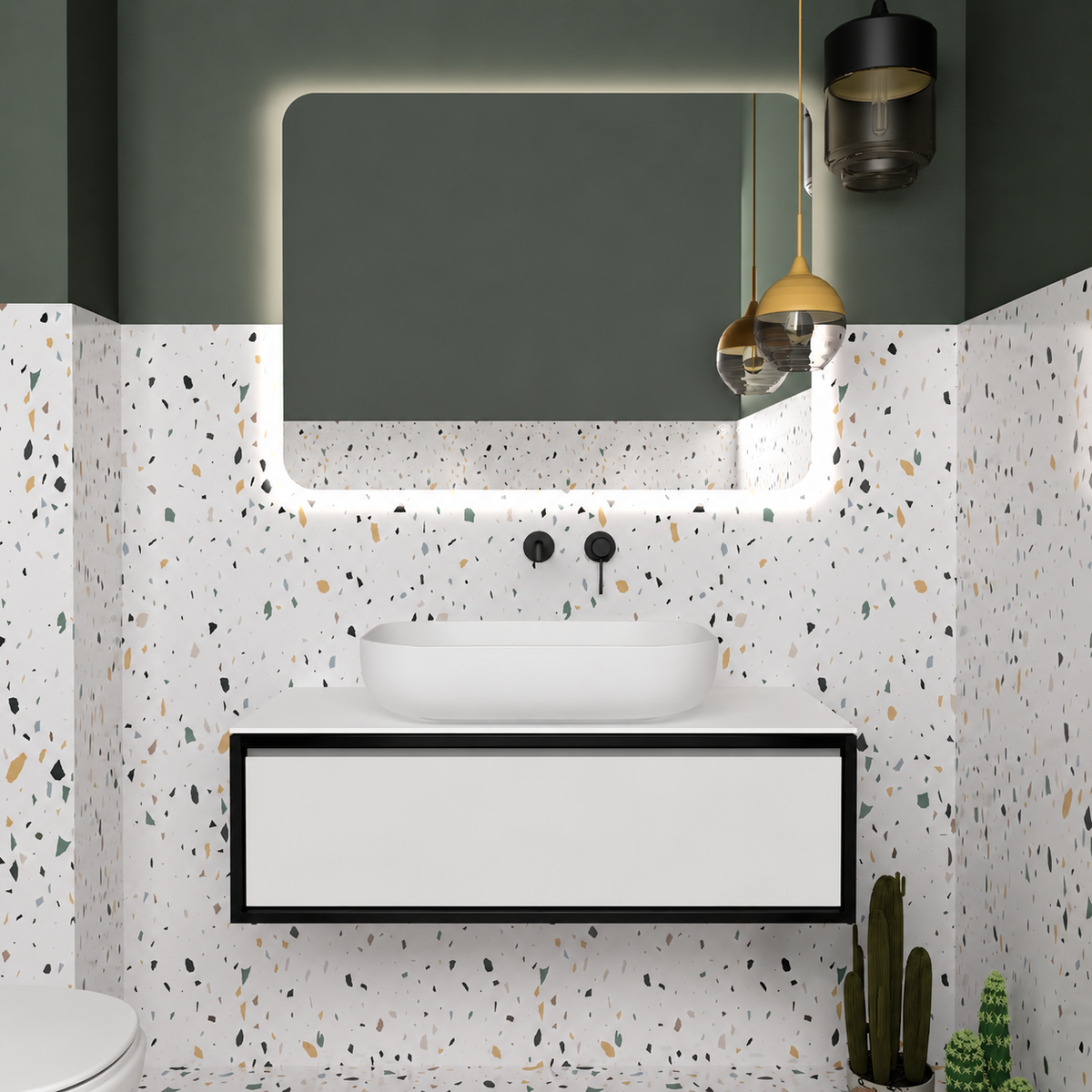 Orabella single shallow drawer 6040 cabinet, 6080 drawer, white countertop; pictured100cm