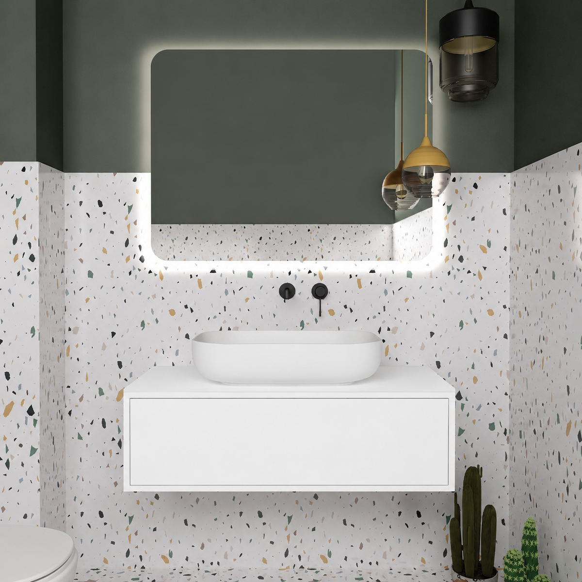 Orabella Drawer vanity — cabinet 6080, drawer 101, white countertop