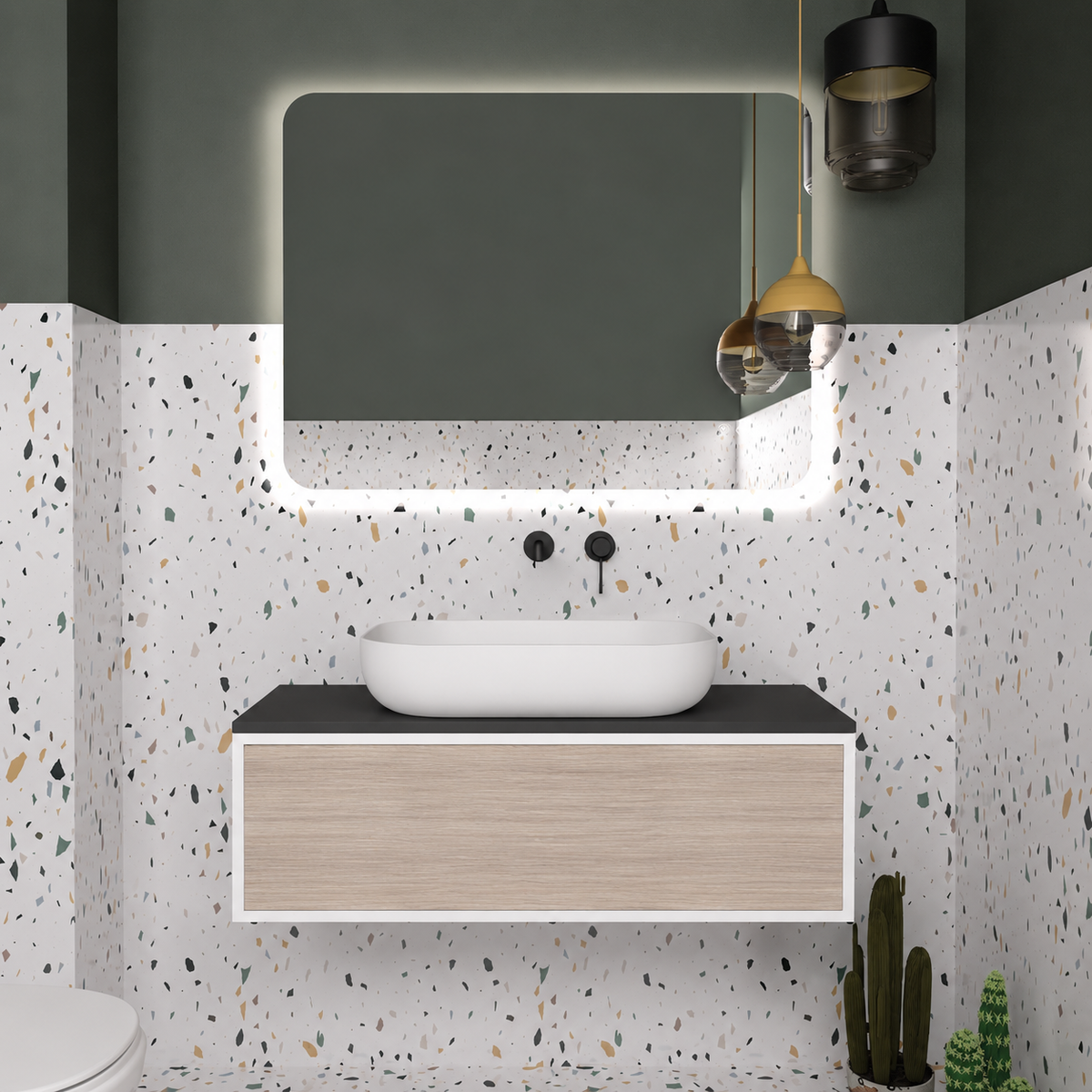 Orabella Drawer vanity — cabinet 6080, drawer 326, black countertop