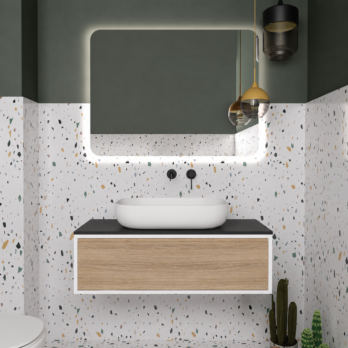 Orabella Drawer vanity — cabinet 6080, drawer 331, black countertop