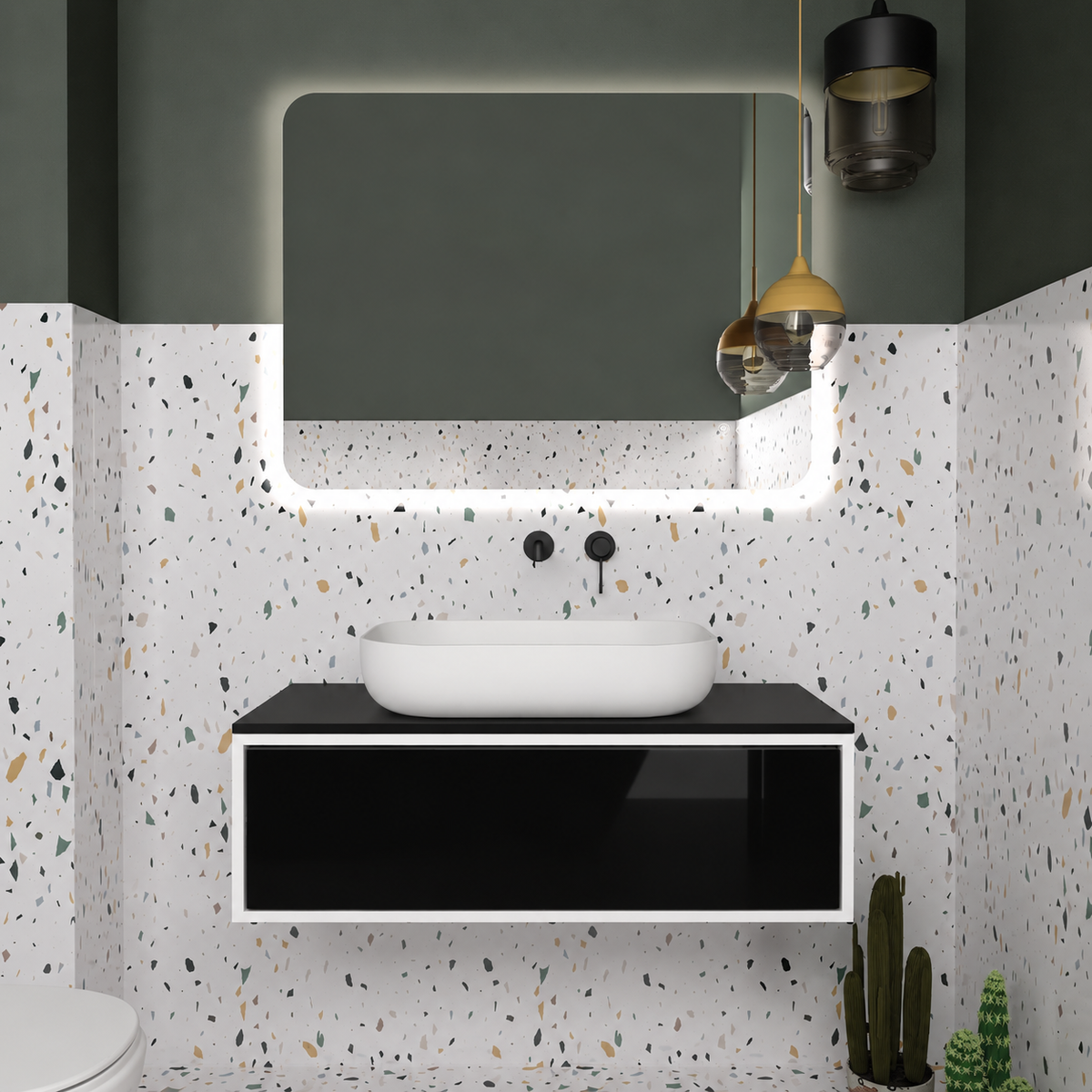 Orabella Drawer vanity — cabinet 6080, drawer 6040, black countertop