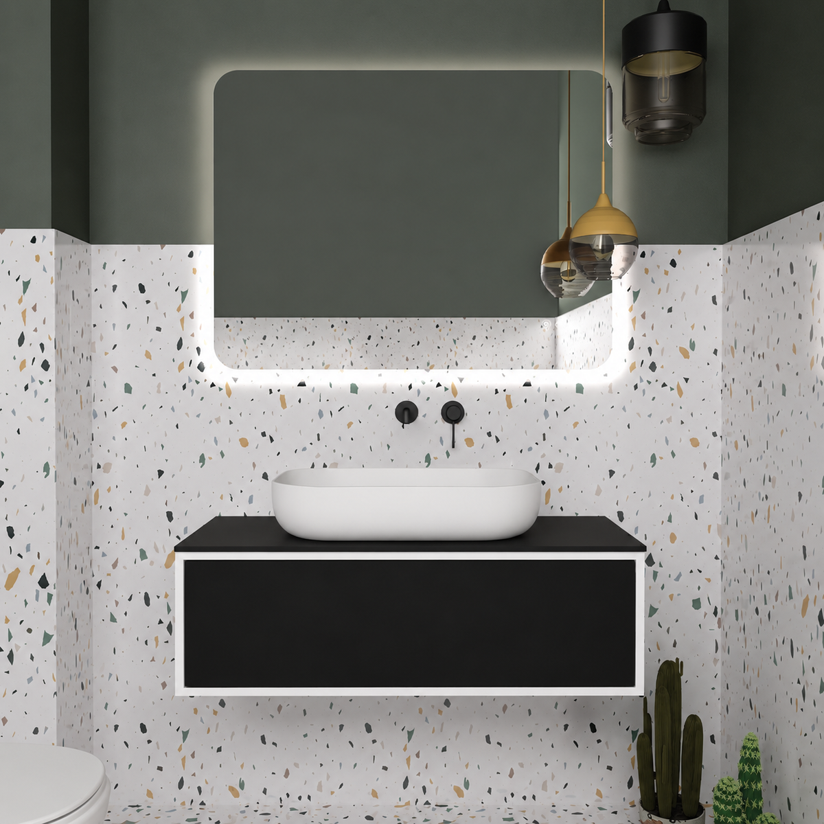 Orabella Drawer vanity — cabinet 6080, drawer 6090, black countertop