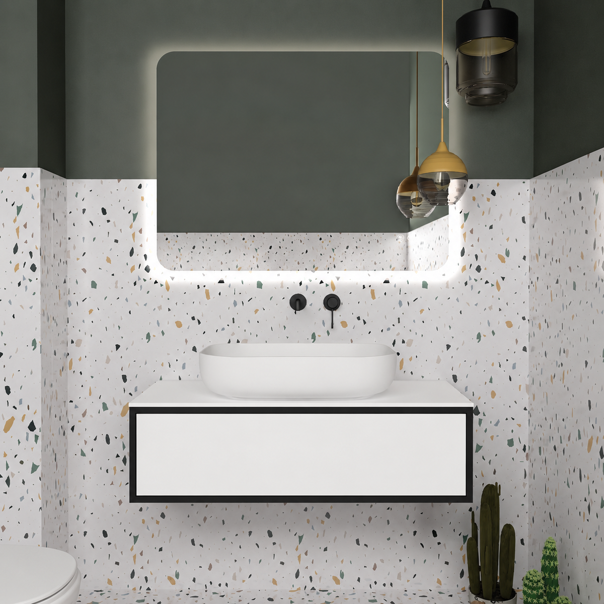 Orabella Drawer vanity — cabinet 6090, drawer 101, white countertop