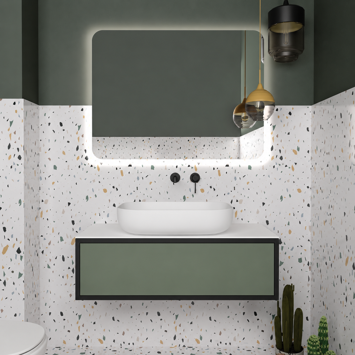 Orabella Drawer vanity — cabinet 6090, drawer 162, white countertop