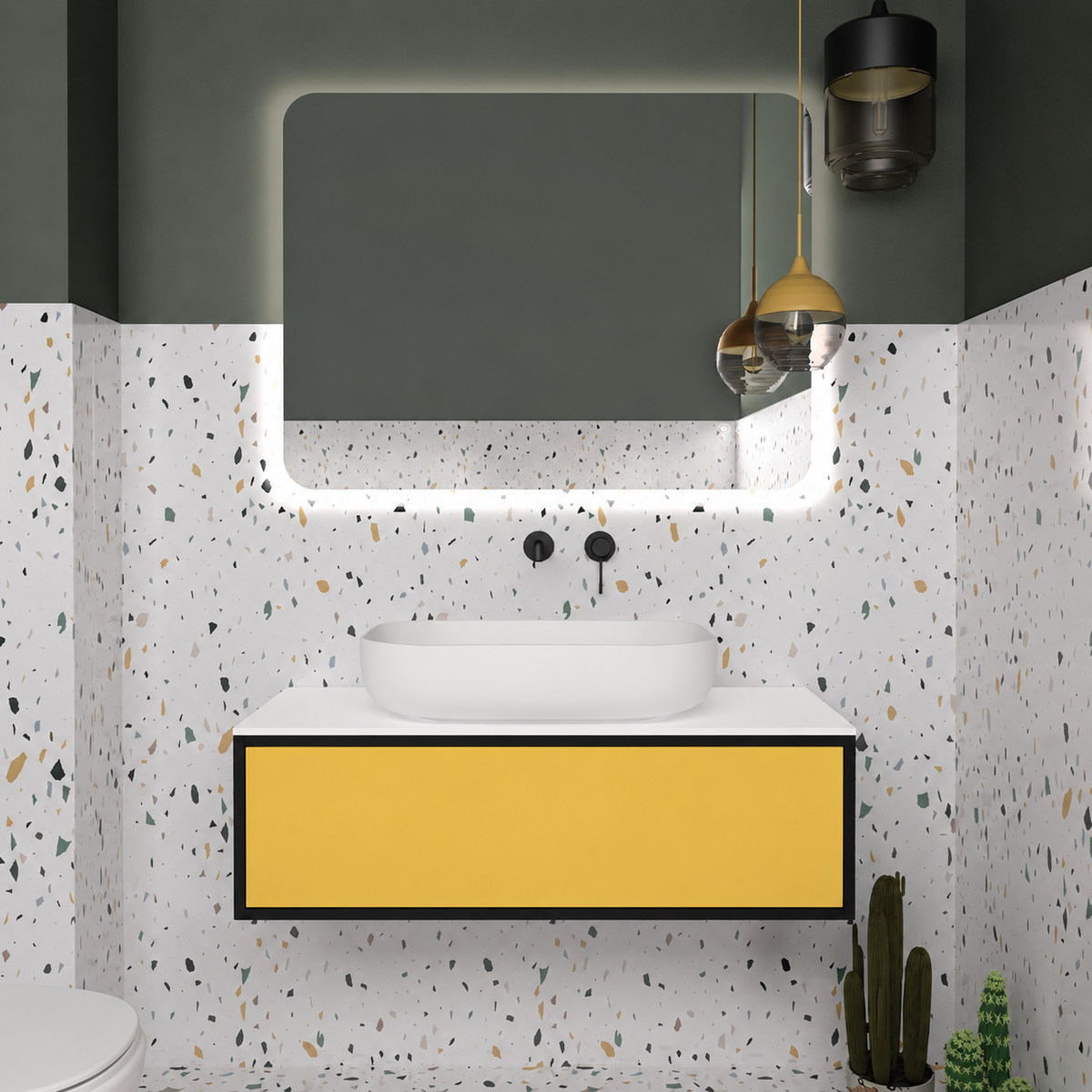 Orabella Drawer vanity — cabinet 6090, drawer 168, white countertop