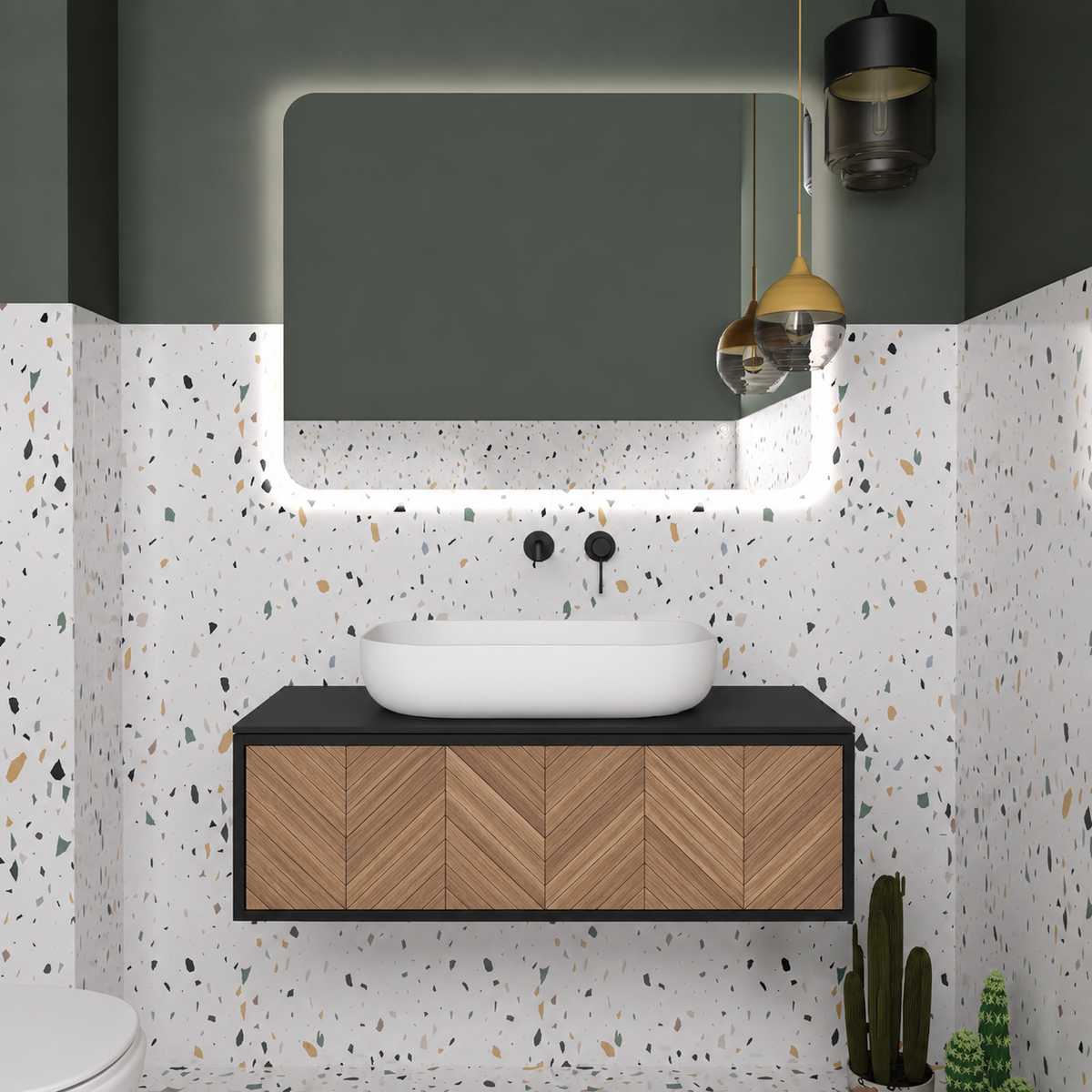 Orabella Drawer vanity — cabinet 6090, drawer 270, black countertop