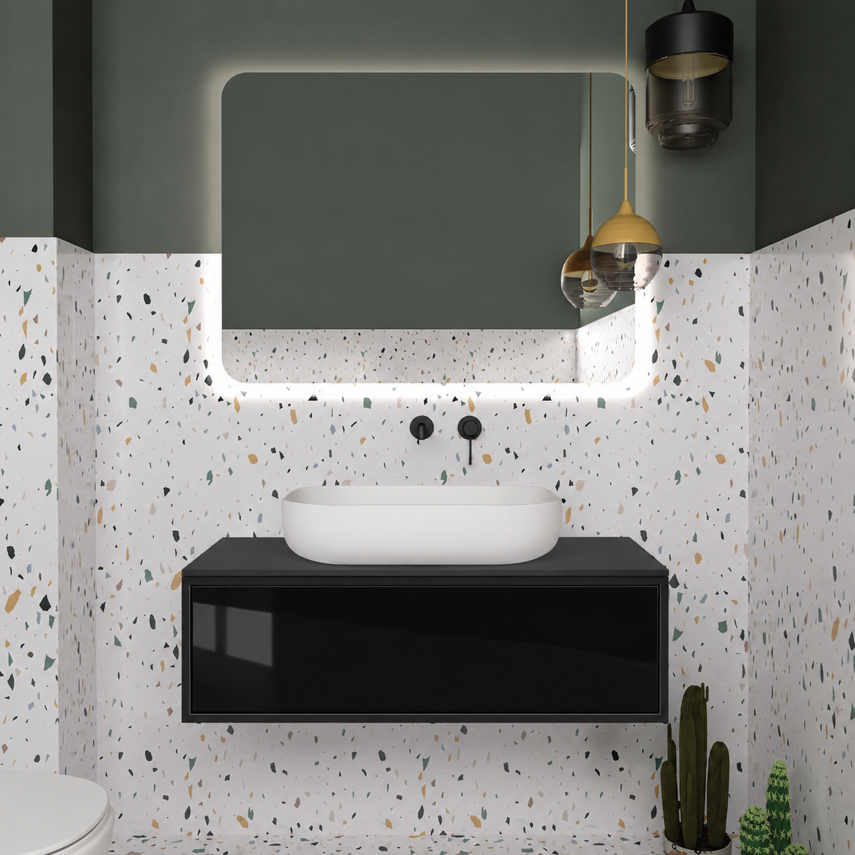 Orabella Drawer vanity — cabinet 6090, drawer 6040, black countertop