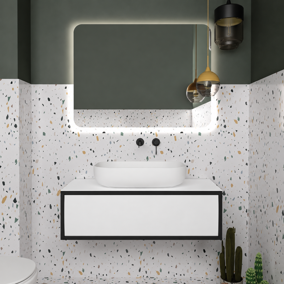 Orabella Drawer vanity — cabinet 6090, drawer 6080, white countertop