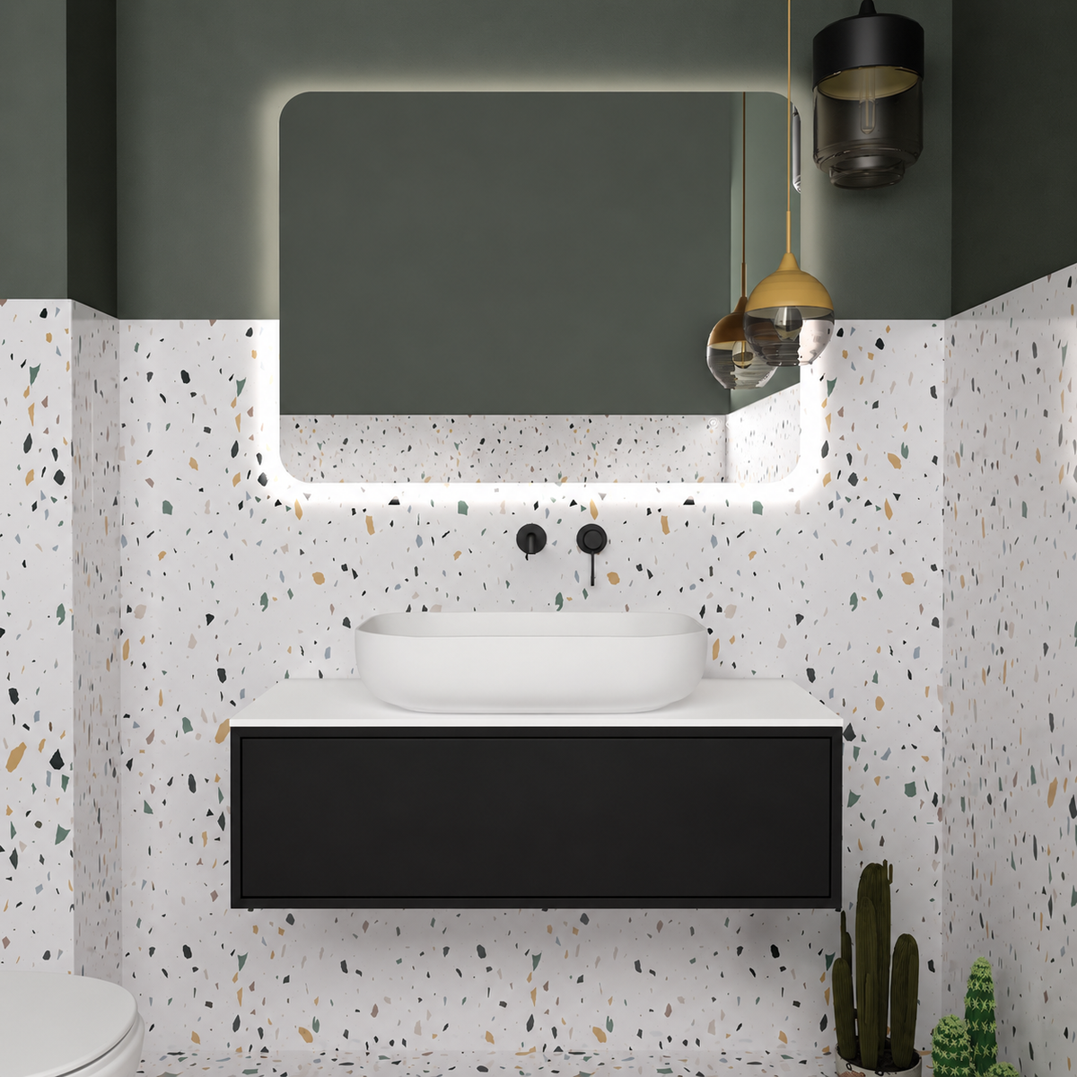 Orabella Drawer vanity — cabinet 6090, drawer 6090, white countertop