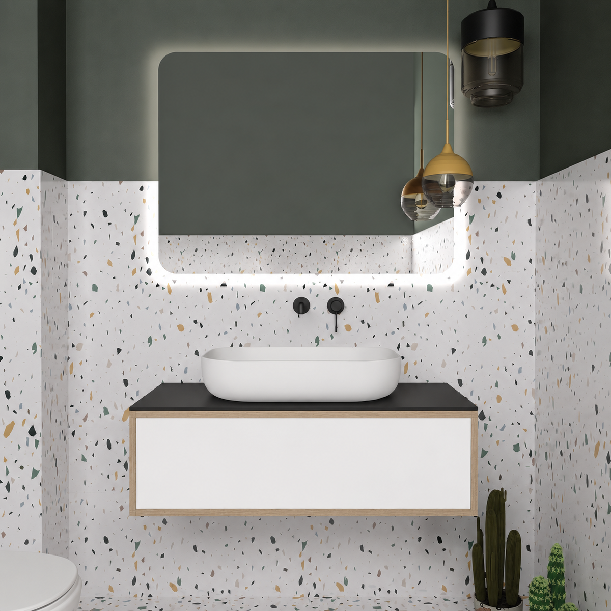 Drawer vanity — cabinet390 / drawer101 / Black countertop
