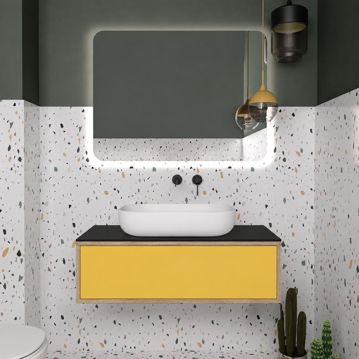 Drawer vanity — cabinet390 / drawer168 / Black countertop