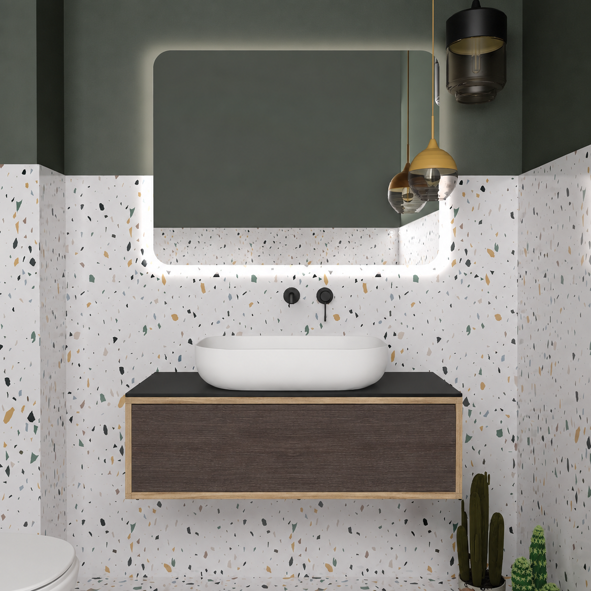 Drawer vanity — cabinet390 / drawer399 / Black countertop