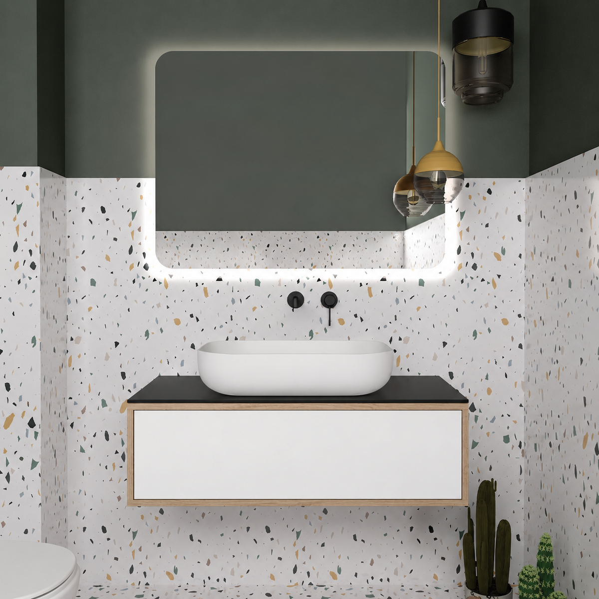 Drawer vanity — cabinet390 / drawer6080 / Black countertop