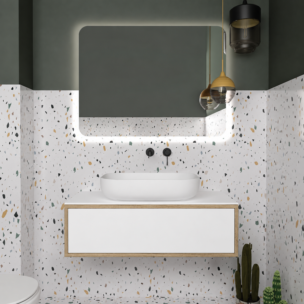 Drawer vanity — cabinet390 / drawer6080 / White countertop