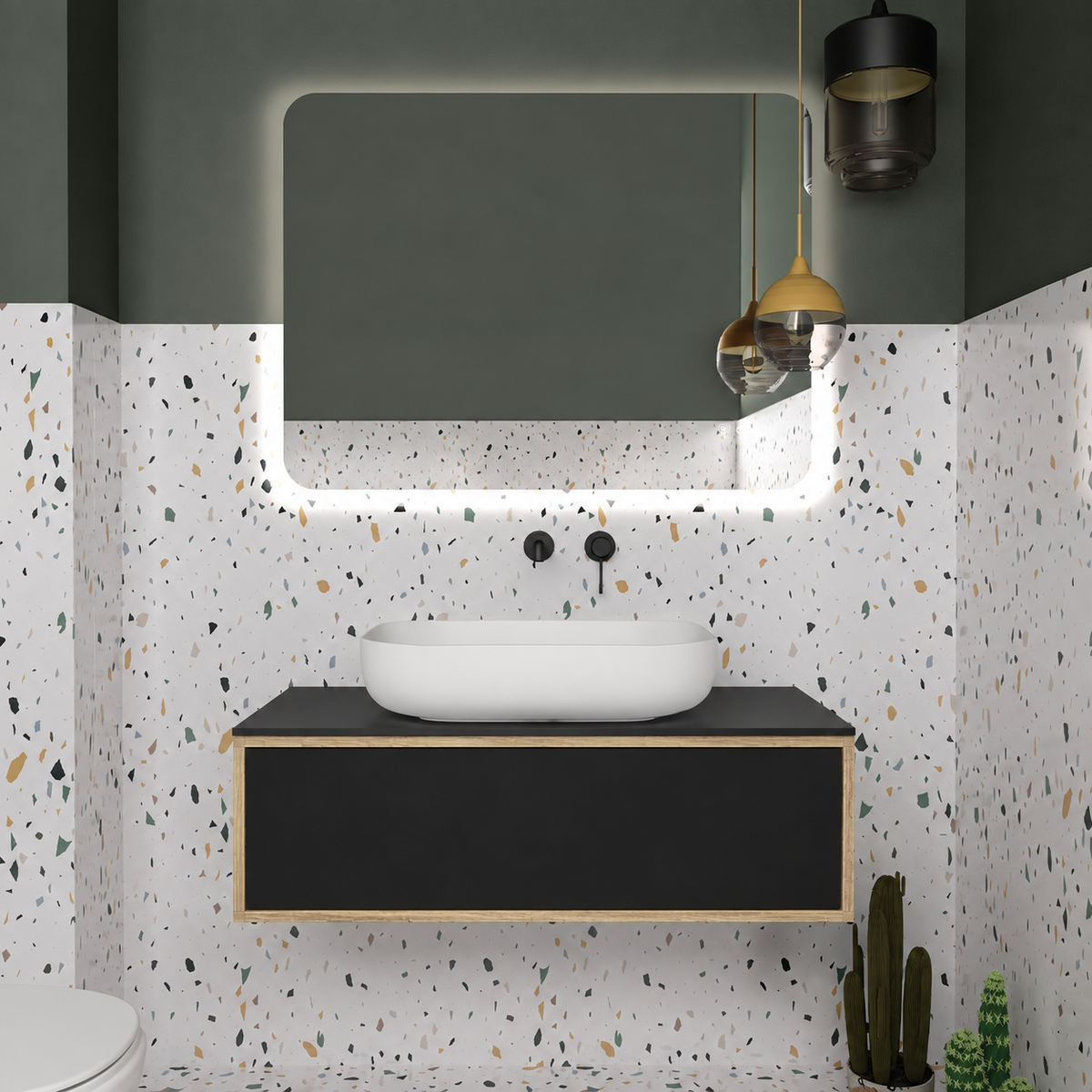 Drawer vanity — cabinet390 / drawer6090 / Black countertop