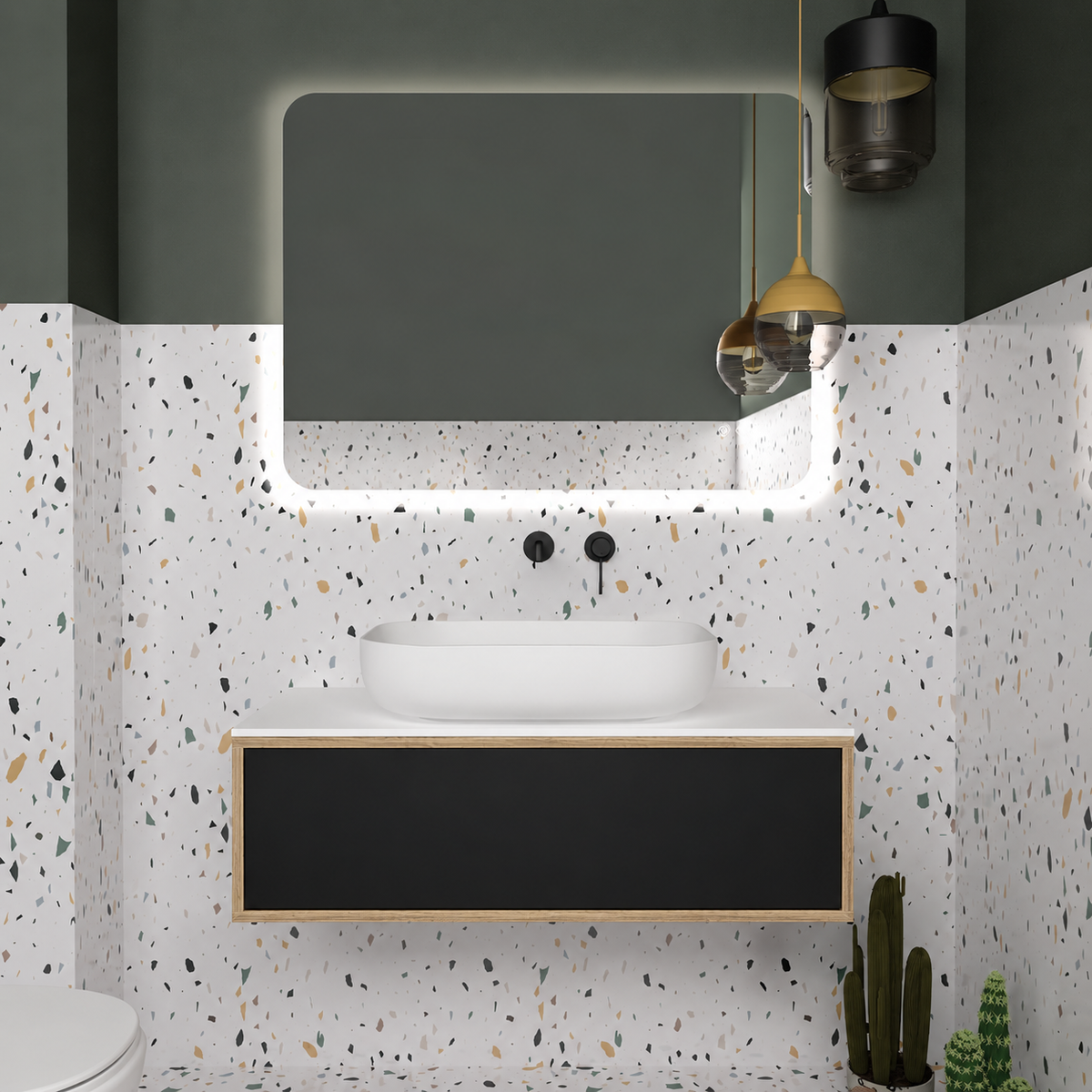 Drawer vanity — cabinet390 / drawer6090 / White countertop
