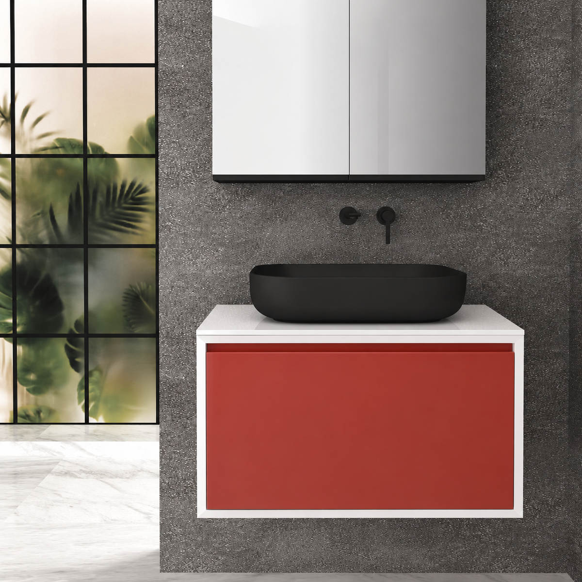 Orabella single deep drawer 6010 cabinet, 165 drawer, white countertop; pictured80cm