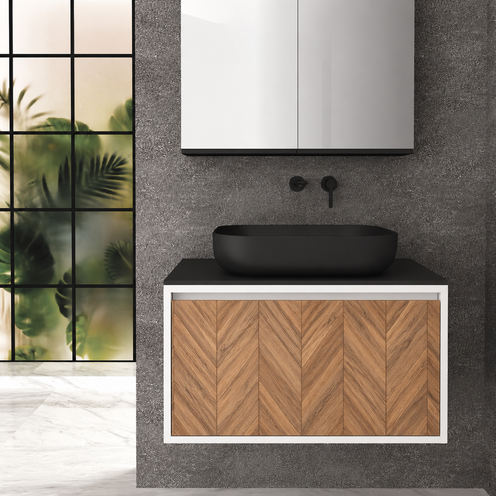 Orabella single deep drawer 6010 cabinet, 270 drawer, black countertop; pictured80cm