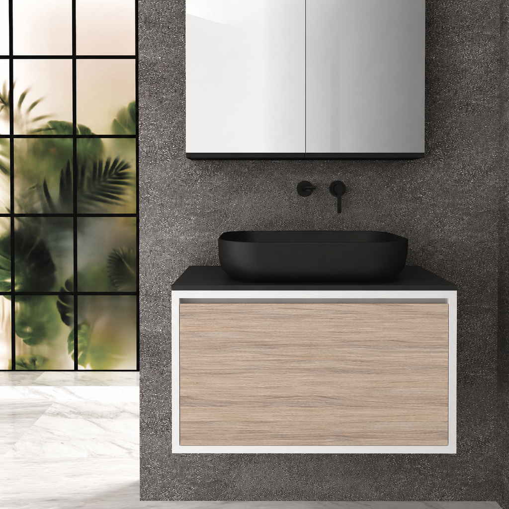 Orabella single deep drawer 6010 cabinet, 326 drawer, black countertop; pictured80cm
