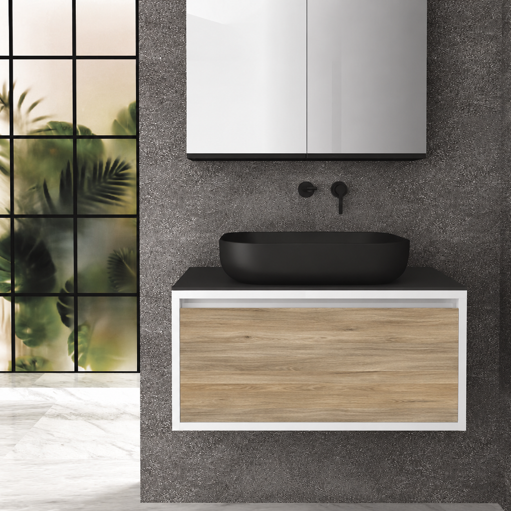 Orabella single deep drawer 6010 cabinet, 331 drawer, black countertop; pictured80cm