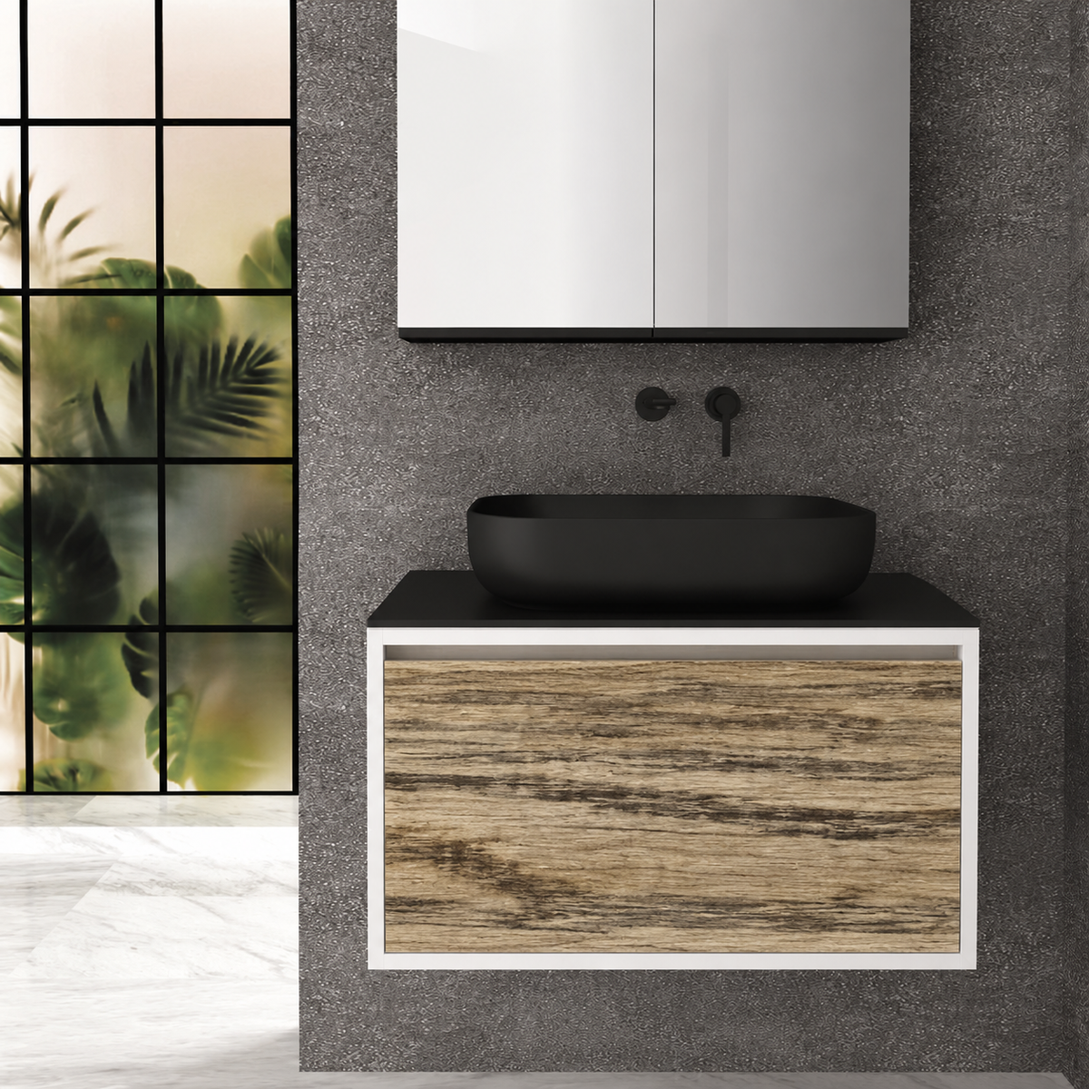 Orabella single deep drawer 6010 cabinet, 390 drawer, black countertop; pictured80cm