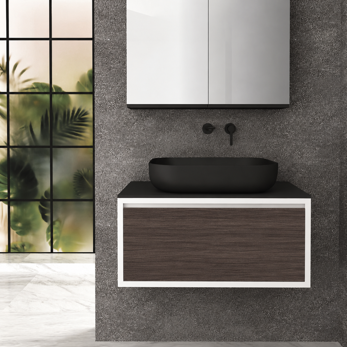 Orabella single deep drawer 6010 cabinet, 399 drawer, black countertop; pictured80cm