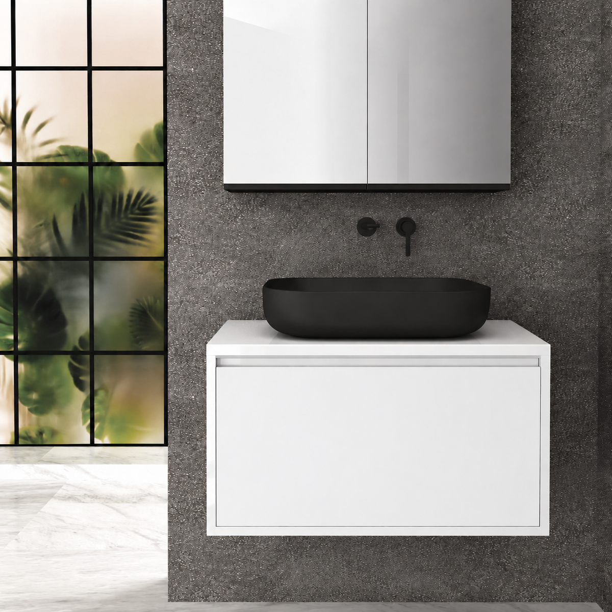 Orabella deep drawer glosswhite cabinet, mattewhite drawer6080, white countertop