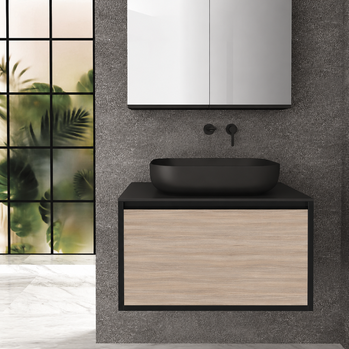 Orabella single deep drawer 6040 cabinet, 326 drawer, black countertop; pictured80cm