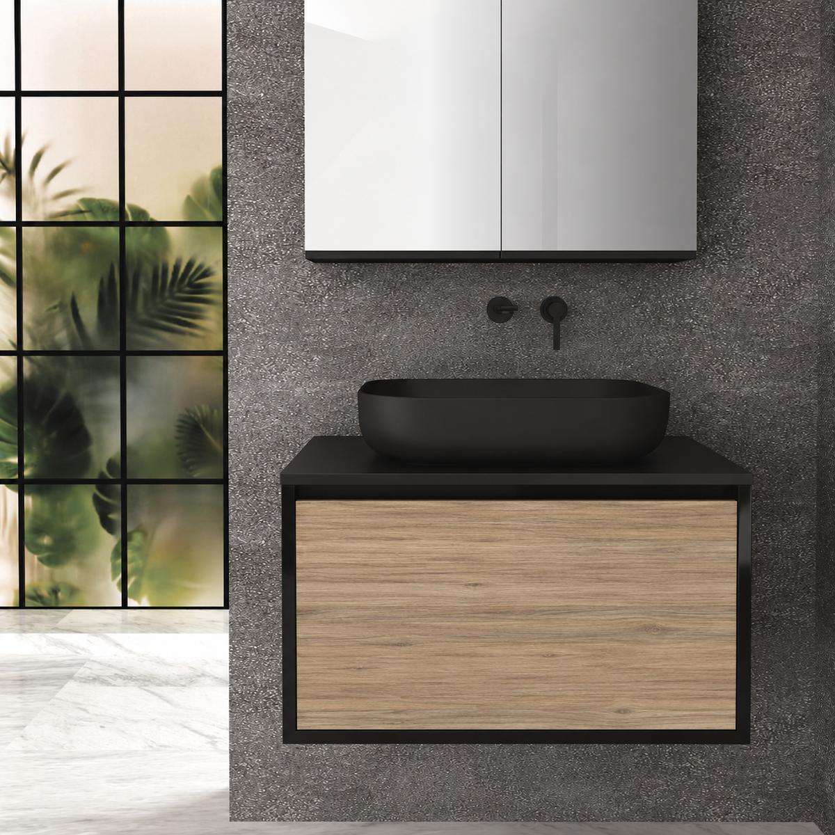 Orabella single deep drawer 6040 cabinet, 331 drawer, black countertop; pictured80cm