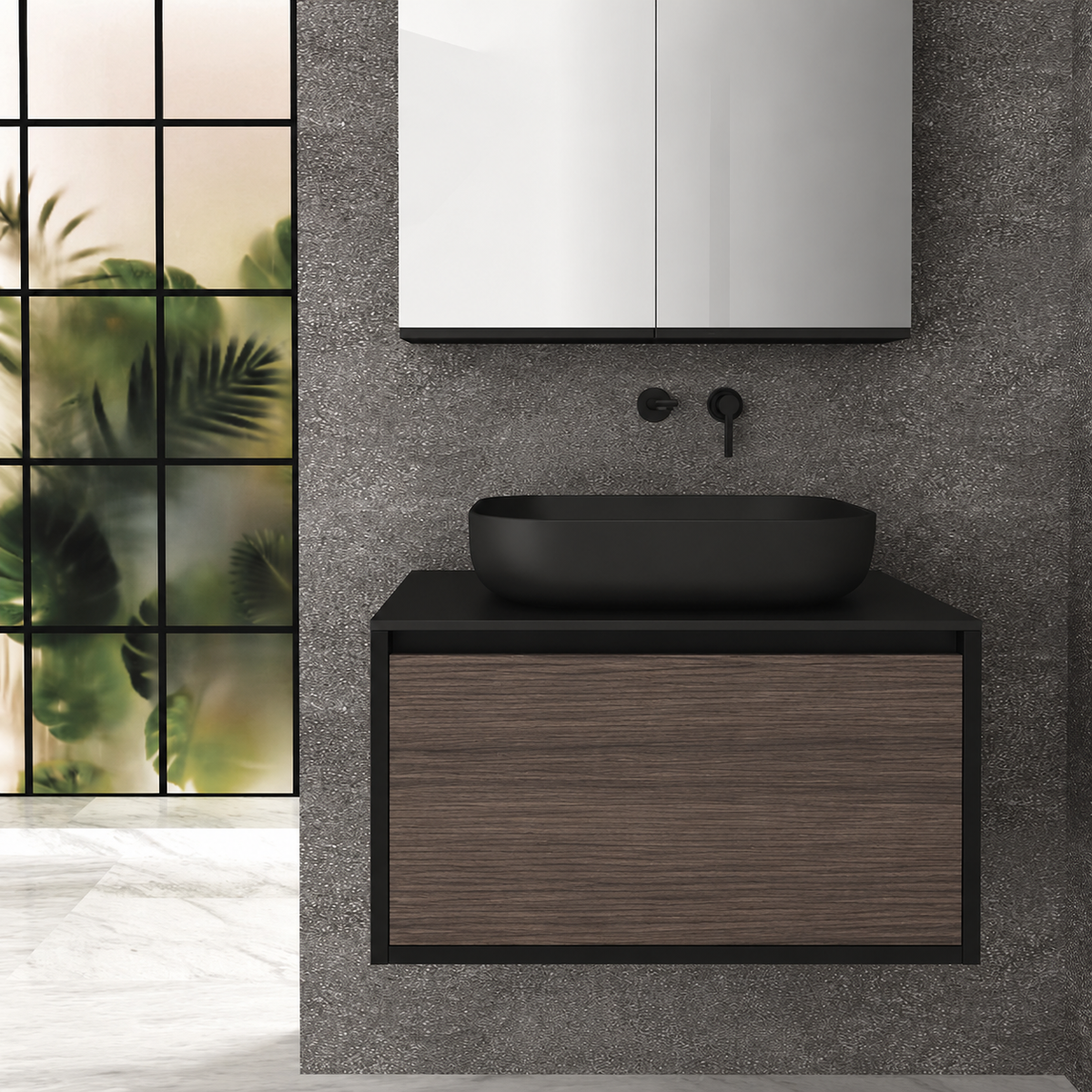 Orabella single deep drawer 6040 cabinet, 399 drawer, black countertop; pictured80cm