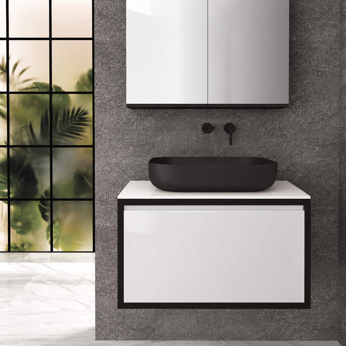 Orabella deep drawer glossy black cabinet glossy white drawer6010 white countertop