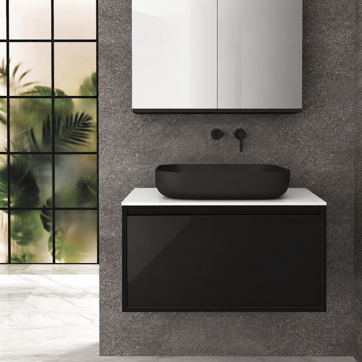 Orabella single deep drawer 6040 cabinet, 6040 drawer, white countertop; pictured80cm