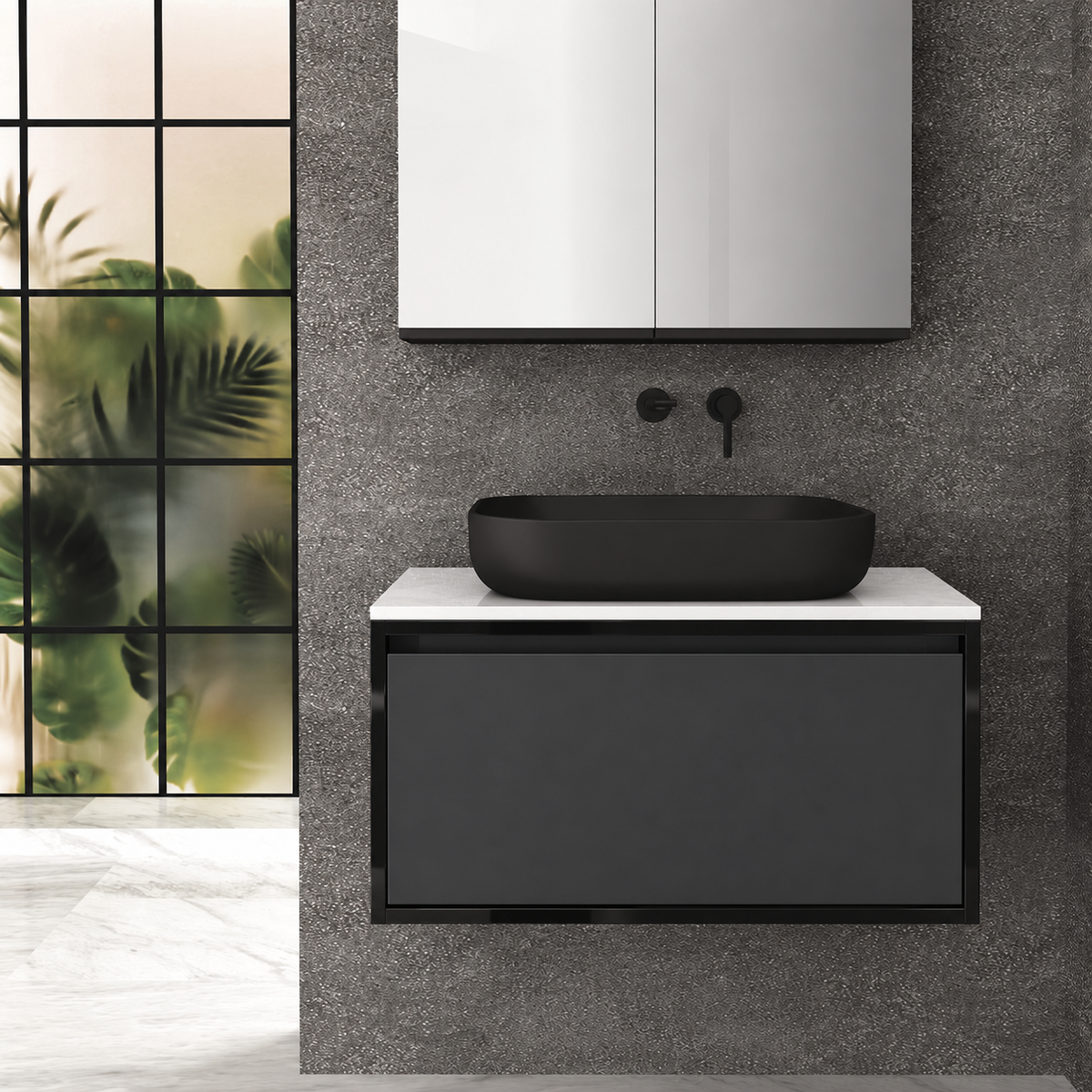 Orabella single deep drawer 6040 cabinet, 6090 drawer, white countertop; pictured80cm