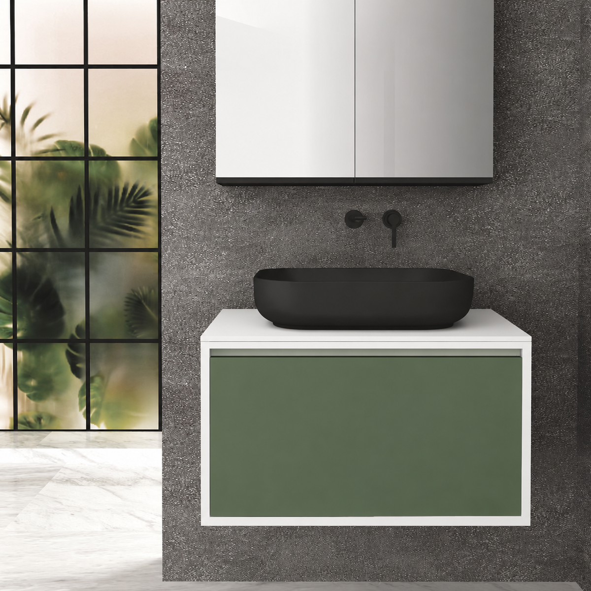 Orabella Drawer 80 Deep vanity — cabinet 6080, drawer 162, white countertop