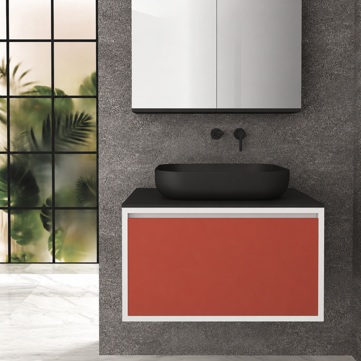 Orabella Drawer 80 Deep vanity — cabinet 6080, drawer 165, black countertop