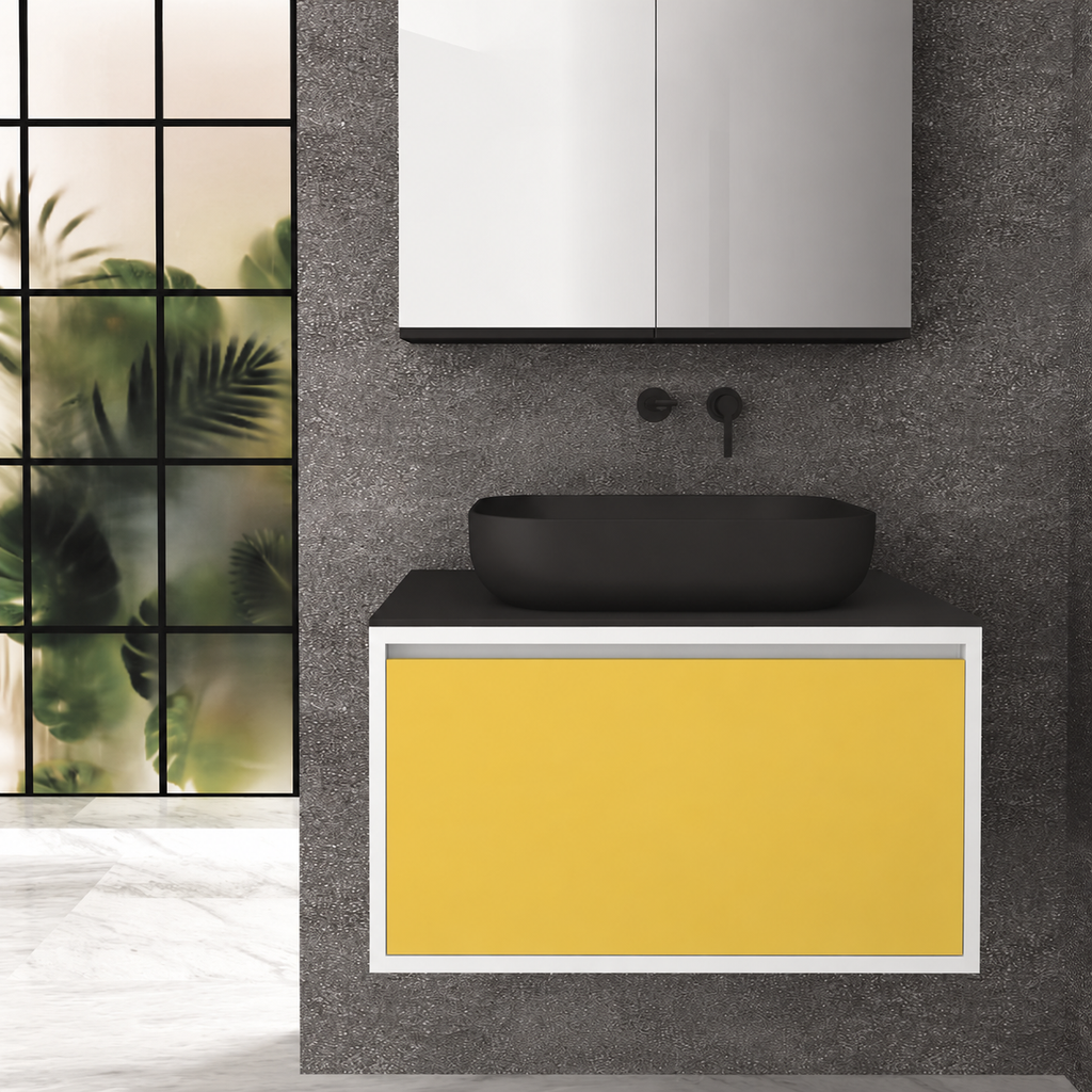 Orabella Drawer 80 Deep vanity — cabinet 6080, drawer 168, black countertop