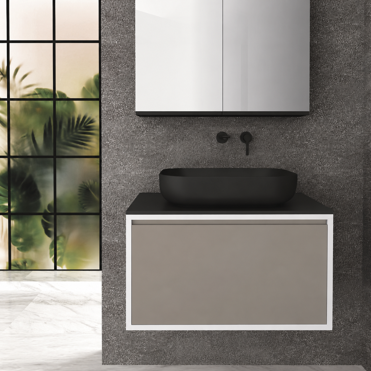 Orabella Drawer 80 Deep vanity — cabinet 6080, drawer 194, black countertop