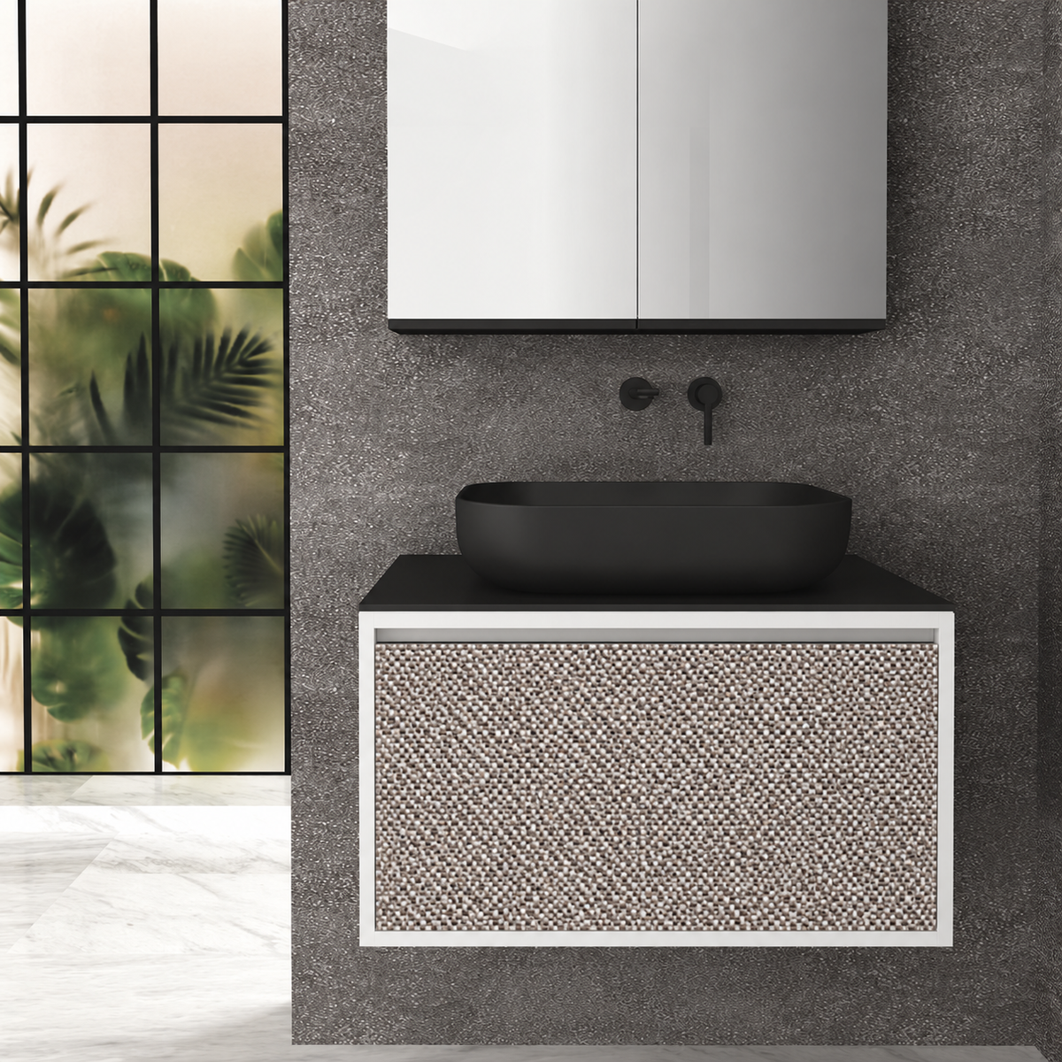 Orabella Drawer 80 Deep vanity — cabinet 6080, drawer 245, black countertop
