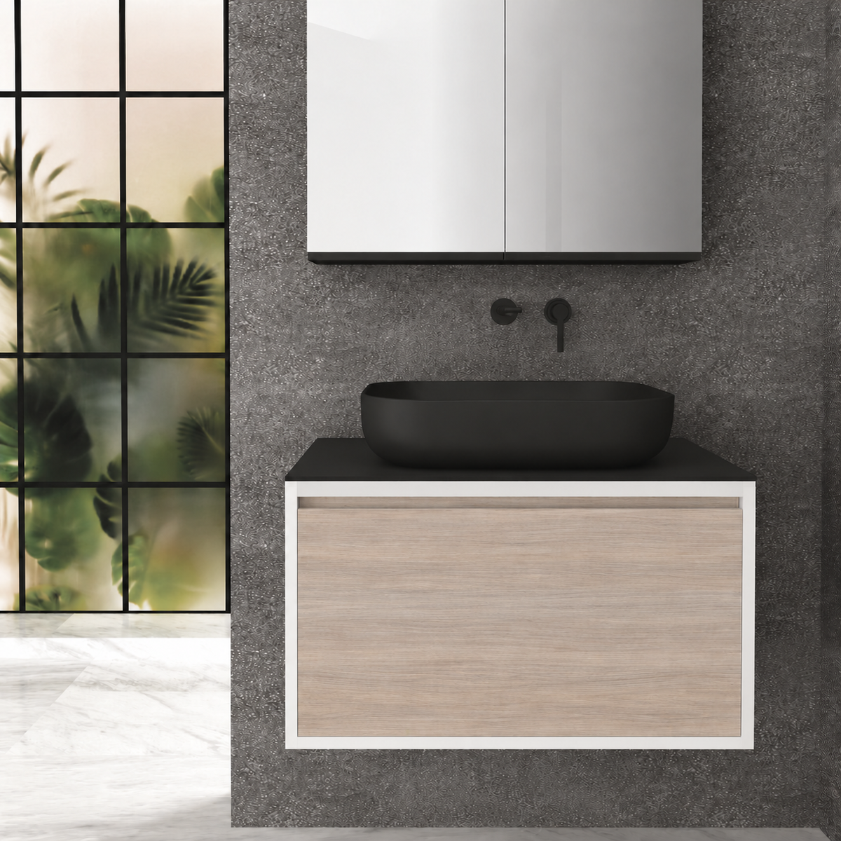 Orabella Drawer 80 Deep vanity — cabinet 6080, drawer 326, black countertop