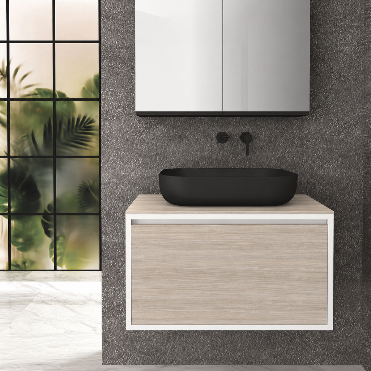 Orabella Drawer 80 Deep vanity — cabinet 6080, drawer 326, white countertop