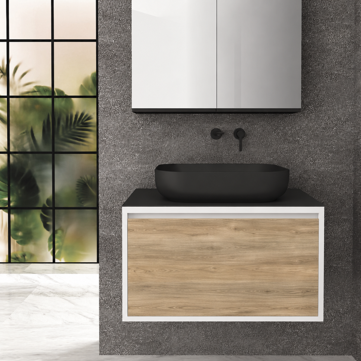 Orabella Drawer 80 Deep vanity — cabinet 6080, drawer 331, black countertop