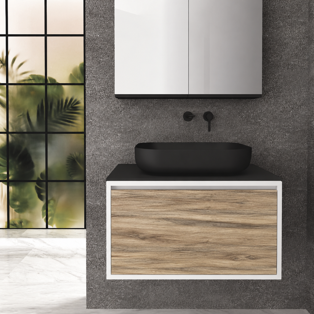 Orabella Drawer 80 Deep vanity — cabinet 6080, drawer 390, black countertop